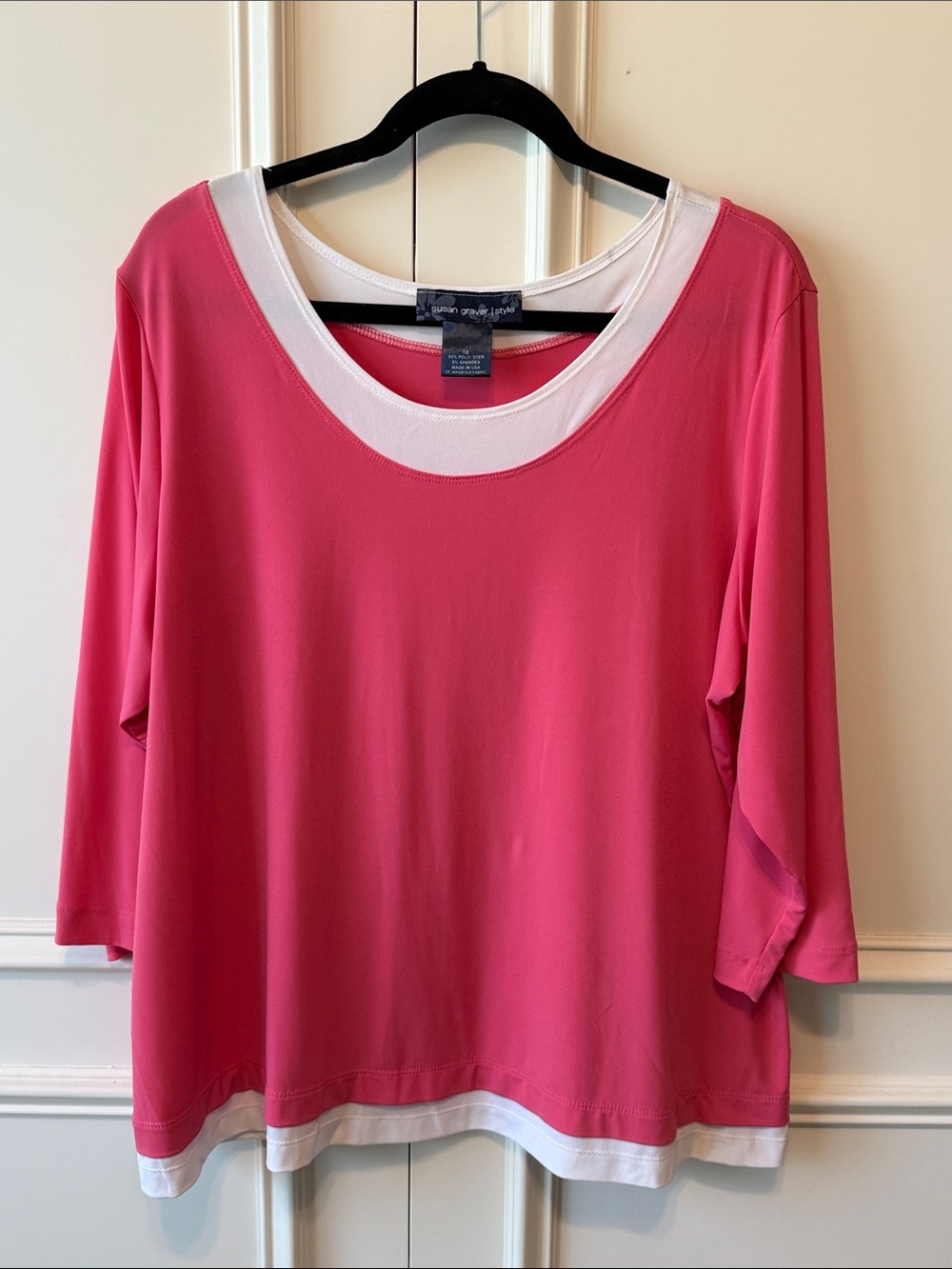 Susan Graver Pink Layered Scoop Neck Long Sleeve Top